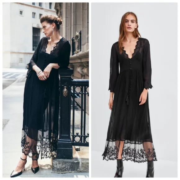 Zara | Dresses | Zara Black Semi Sheer Dressing Gown | Poshmark